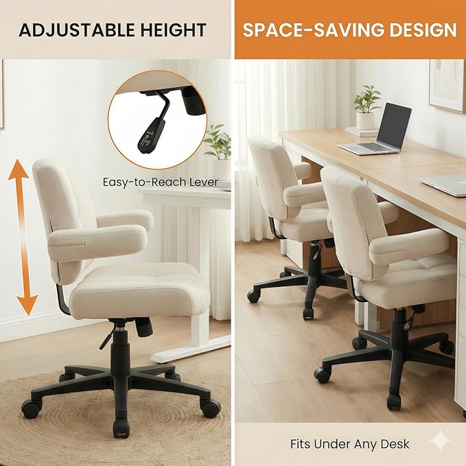 Vigosit Criss Cross Office Chair, Plush Oversized for Cross-Legged Sitting, Adjustable Arms & 360° Swivel Casters - for Home Office, Study, Gaming, Vanity, Comfortable Computer Chair(White)