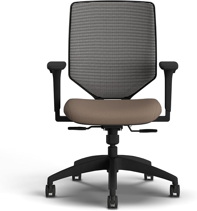 HON Solve Office Chair, Ergonomic Office Chair Mesh Back Support, Adjustable Lumbar Support, Height Adjustable Arms, Black Frame, Bark