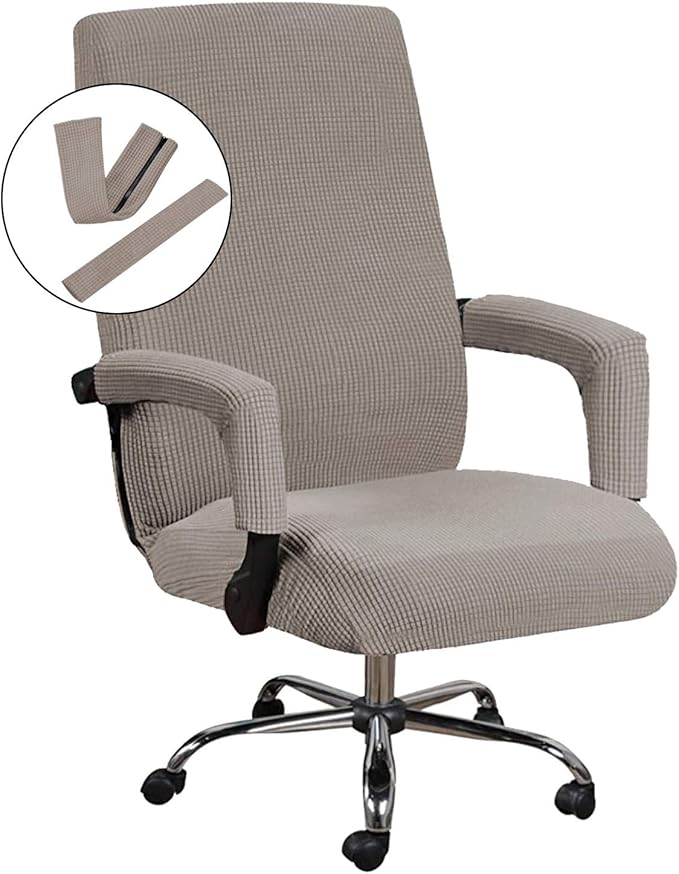 H.VERSAILTEX Stretch Computer Office Chair Cover, Desk Chair Covers High Back Universal Executive Boss Gaming Chairs Slipcovers Washable Anti-dust Seat Protector for Dogs Cats Pets,Taupe