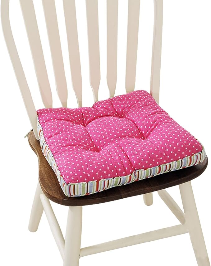 Boho Cotton Quilted Chair Cushion for Dining Chairs Non Slip Soft Comfortable Chair Pads with Ties Patchwork Printed Seat Cushion for Kitchen Chairs Office Chairs (Pink,16"x16")