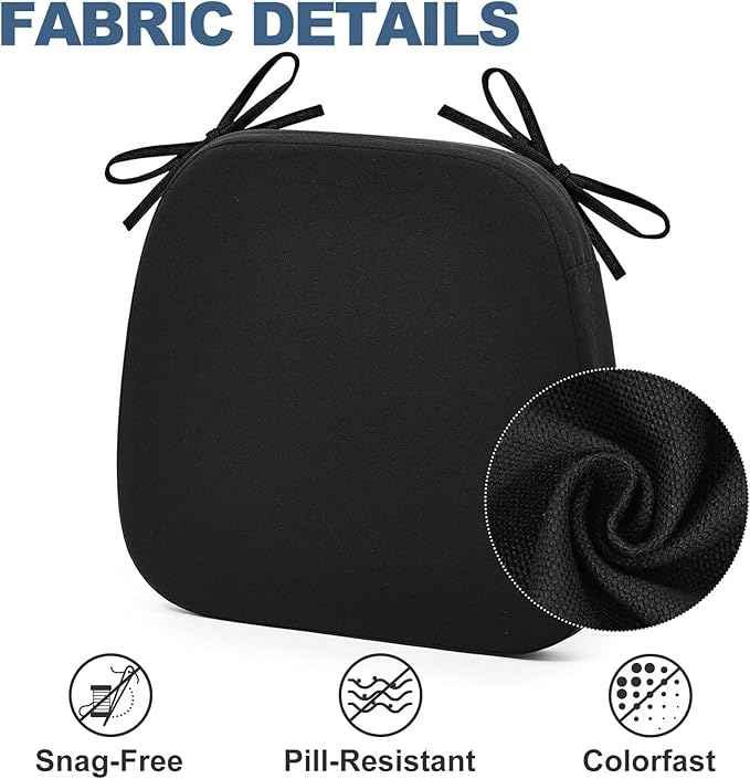 Shinnwa Chair Cushions for Dining Chairs 6 Pack, Non-Slip Kitchen Chair Cushions with Detachable Straps and Machine Washable Cover, Set of 6, 17x16x2in, Black