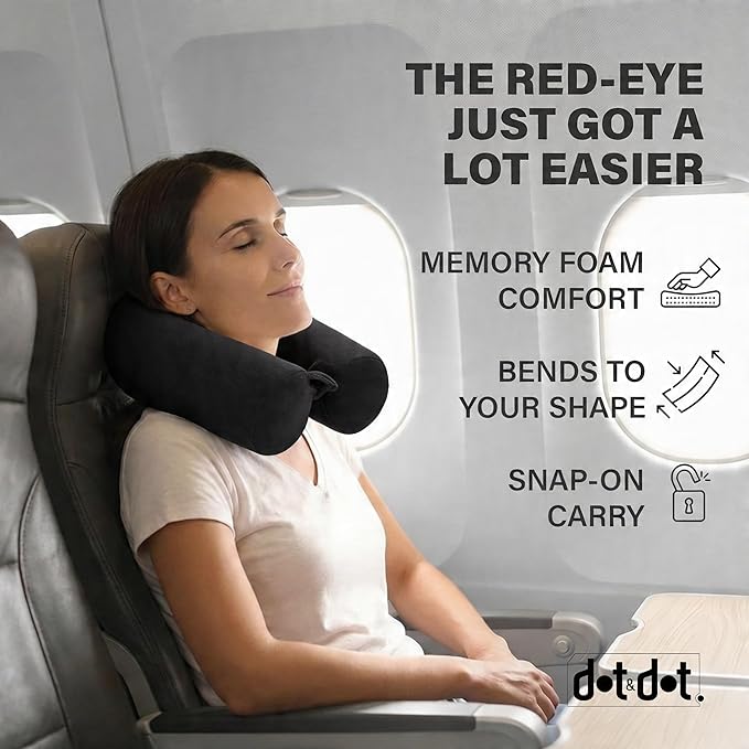 Dot&Dot Twist Memory Foam Travel Pillow for Airplanes - Travel Neck Pillow for Sleeping - Airplane Pillow for Neck Support - Adjustable, Bendable Neck Roll Pillow