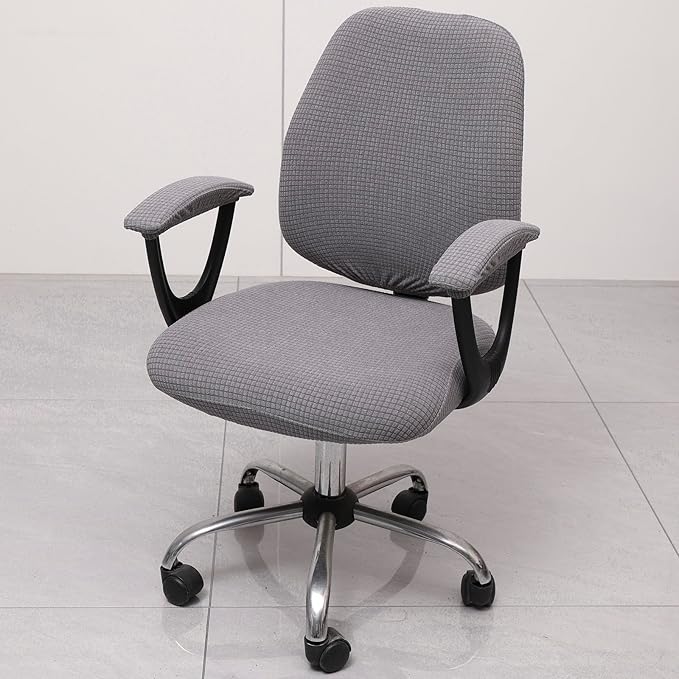 Melaluxe Office Chair Cover with Armrest Covers， Universal Stretch Desk Chair Cover, Computer Chair Slipcovers - Light Gray