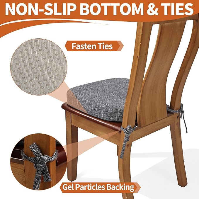 SINOSSO Thickened 2.5" Dining Chair Cushion, Soft Blended High Density Support Foam Kitchen Seat Cushion with Ties, U-Shaped Non-Slip Indoor Chair Pad, 16.5" x 16", 1 PCS, Light Gray