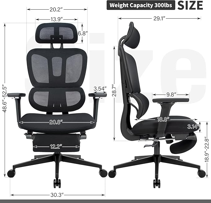 Ergonomic Office Chair with Footrest, 90-135° Reclining High Back Desk Chair with Lumbar Support, 2D Headrest, 4D Armrests, Computer Chair for Long Hours, Black
