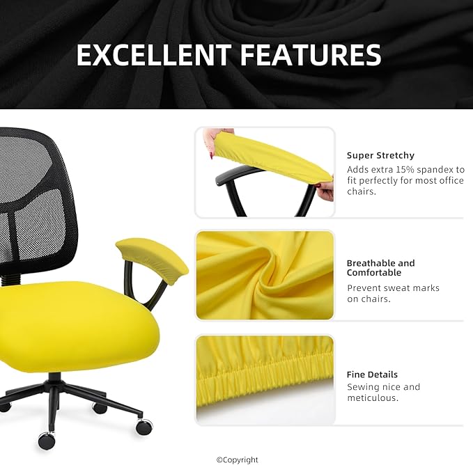DIVA EN CAMINO DEC Stretchable Office Chair Seat Cushion Covers with Armrest Covers - Universal Spandex Computer Chair Slipcover - Removable Washable Cushion Protectors for Dogs, Cats, Pets (Yellow)