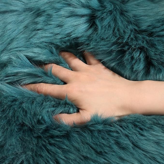 LLB Sheepskin Chair Covers Office Chair Cushion Dining Room Chair Pads Desk Chair Seat Cushion for Computer Chair Fur Area Rugs for Living Room 18x18 Inch (Pack of 1), Peacock Blue