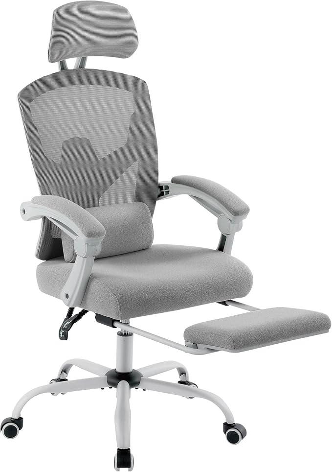 Simple Deluxe Home Office Desk Chair with Footrest, High-Back Mesh Rolling Swivel Reclining Chairs with Wheels, Comfortable Headrest, Lumbar Support, Comfy Arms