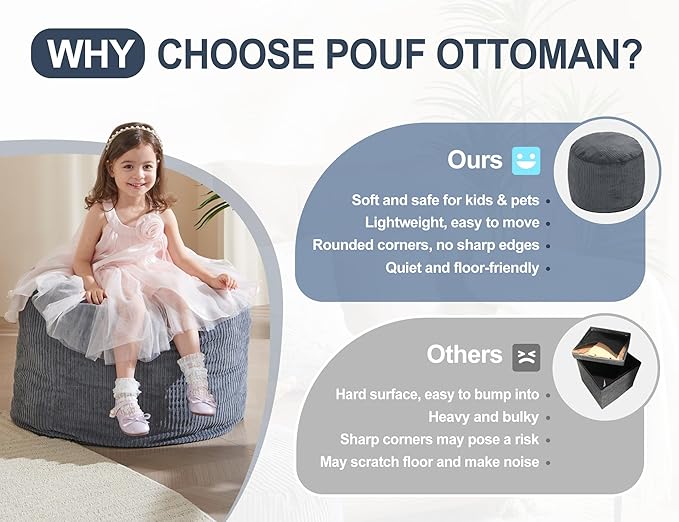 WSOFRLAC Small Pouf Ottoman Foot Rest Footstool and Ottomans Small for Couch Foot Stools for Living Room Boho Couch Ottoman White Beige Pouf Ottomans 26x18 Foot Rest Poufs Round Stool