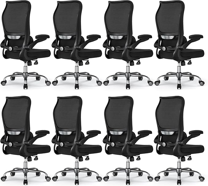 TRALT Ergonomic Office Chair - Desk Chair with Wave High Back Adjustable Lumbar Support Computer Chair - Gaming Chairs Mesh Backrest and PU Leather Seat for Home Reading Chairs (Black Pack of 8)