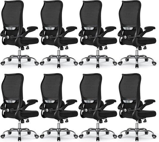 TRALT Ergonomic Office Chair - Desk Chair with Wave High Back Adjustable Lumbar Support Computer Chair - Gaming Chairs Mesh Backrest and PU Leather Seat for Home Reading Chairs (Black Pack of 8)