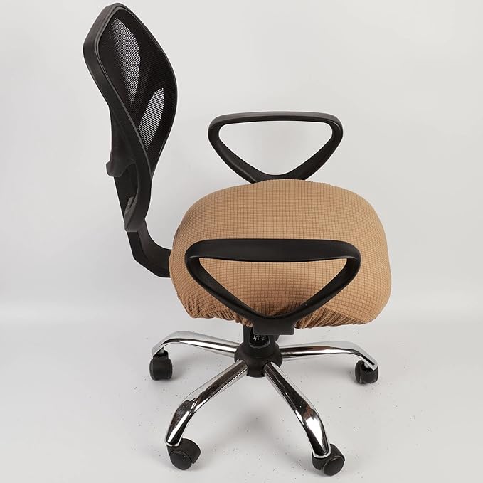 Melaluxe Stretch Jacquard Office Chair Cover, Removable Washable Desk Chair Cover Rotating Chair Seat Slipcover, Light Coffee