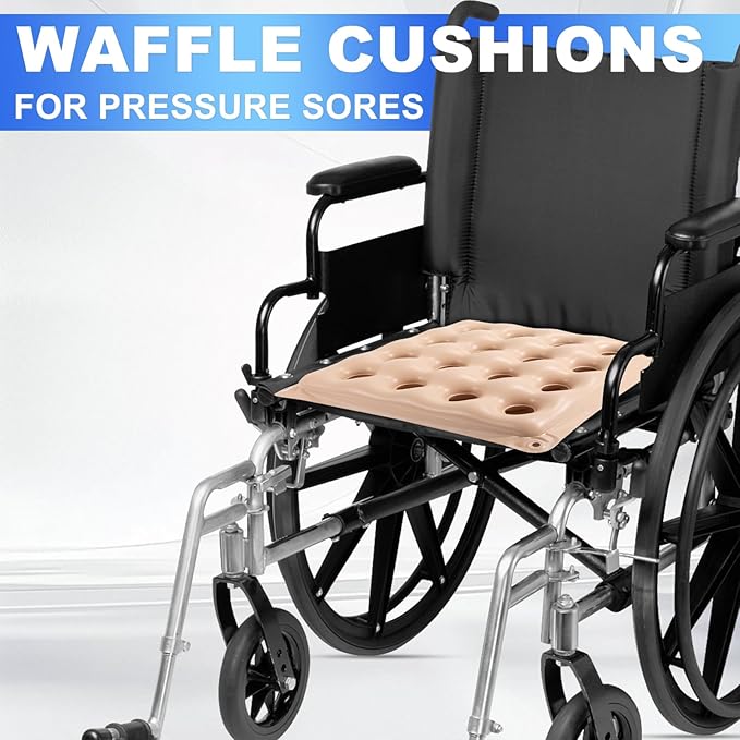 2-Pack Waffle Inflatable Seat Cushions with Pump, 18 Inch Beige 16-Hole Air Cushion for Pressure Relief, Wheelchair, Office Chair, Car Seat & Travel (Beige)