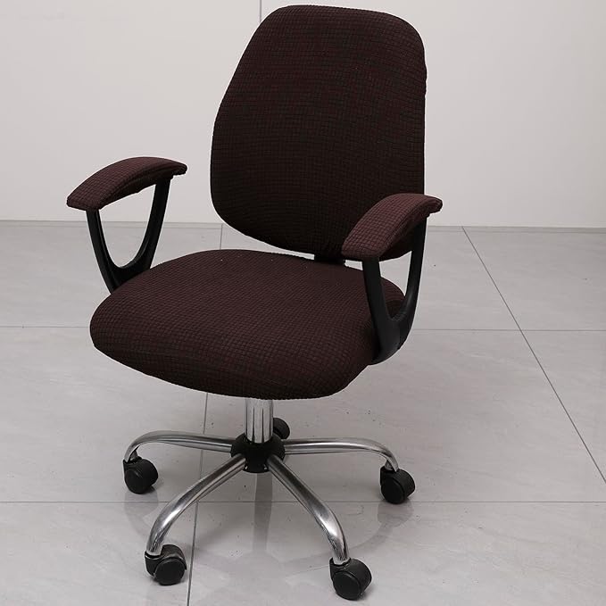 Melaluxe Office Chair Cover with Armrest Covers， Universal Stretch Desk Chair Cover, Computer Chair Slipcovers - Dark Coffee