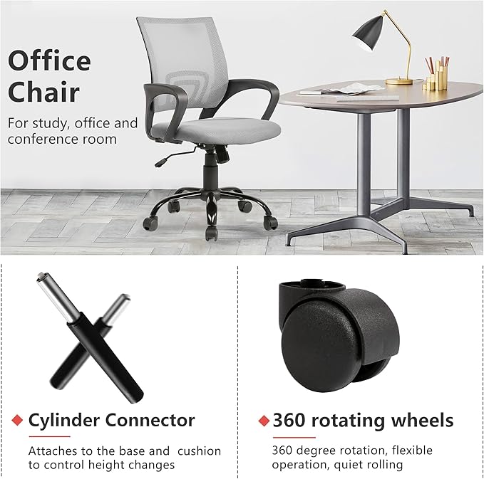 PayLessHere Office Computer Chair Ergonomic Cheap Desk Chair Adjustable Comfortable Mid Back Task Rolling Swivel with Lumbar Support for Home Office, Grey