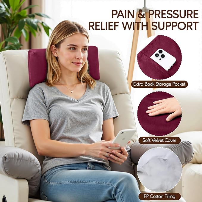 Neck Pillow for Recliner Chair, 14" Adjustable Recliner Pillow for Headrest, Soft Velvet Weighted Back Non-Slip Head Pillow for Recliner, Couch, Chair, Sofa