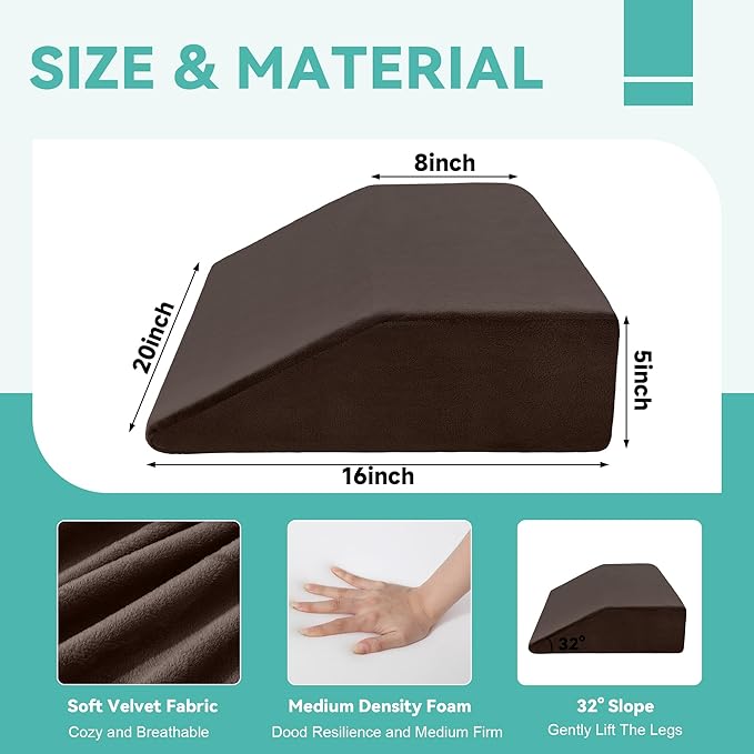 HOMBYS Extra Large Recliner Leg Pillow Support, 5 inch Thick Foam Foot Rest Cushion for Couch, Ergonomic and Multifunctional Leg Elevation Pad for Sofa, Chair, Bed(Brown)
