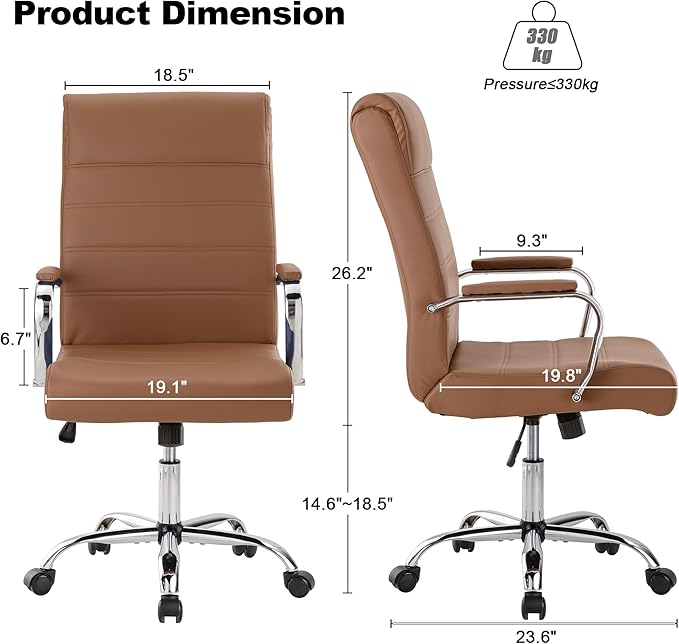 Modern Office Desk Chair, Conference Room Chairs, High Back Ergonomic Home ofiice Chair, Adjustable Height Swivel Executive Computer Chair with Padded Seat and Armrest (Brown)