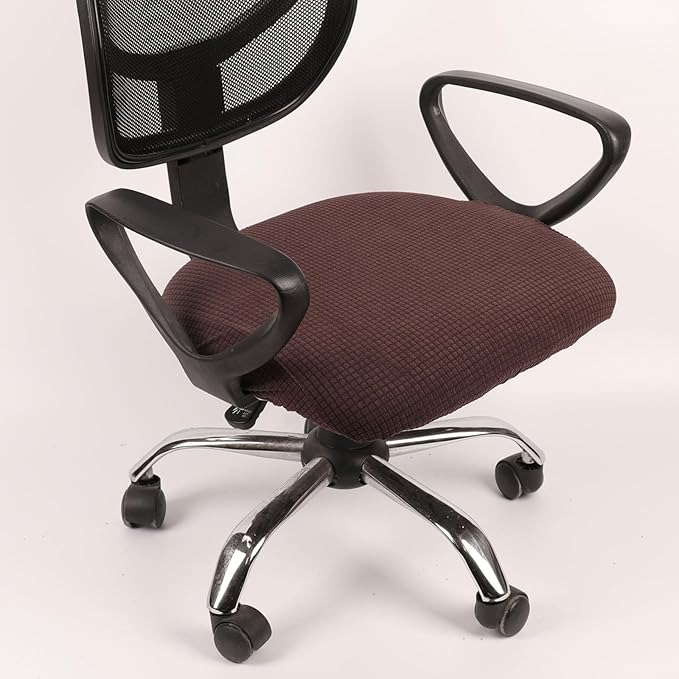 Melaluxe Stretch Jacquard Office Chair Cover, Removable Washable Desk Chair Cover Rotating Chair Seat Slipcover, Dark Coffee