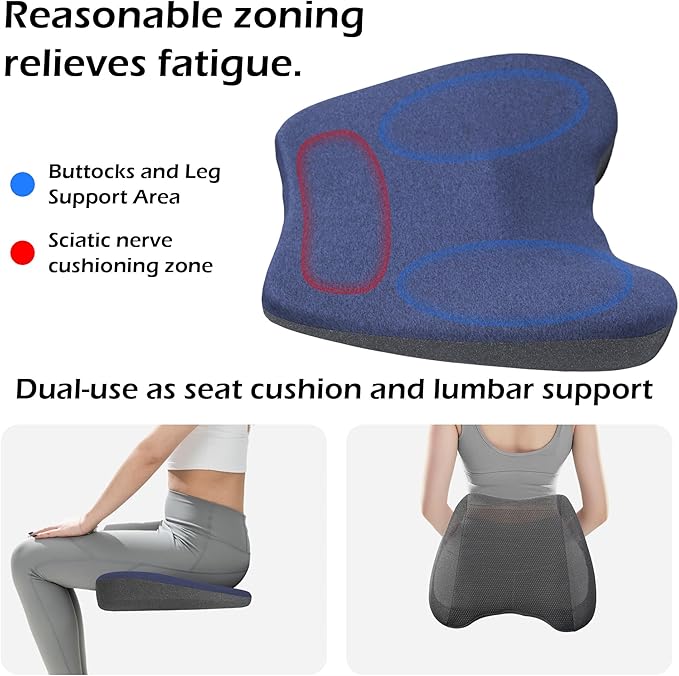 Car Seat Cushion for Driving, Ergonomic Memory Foam Car Seat Pad for Sciatica Pain Relief, Car Seat Cushion Pad for Driving Seat Office Chair, Blue