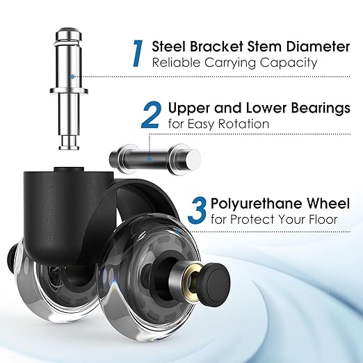 MaxGear Office Chair Wheels, 2 Inch Replacement Soft Mute Desk Caster Wheels for Work & Gaming Chair, Heavy Duty and Safe Rolling for All Floors & Hardwood, Universal Fit for 98% of Chairs, Set of 5