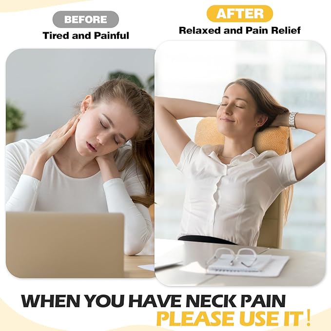 Colingmill 1 Pc Neck Pillow for Recliner Headrest Pillow Bone Shaped Chair Plush with Adjustable Strap Neck Support and Pain Relief Curve Head Cushion for Car Travel Airplane (Yellow)