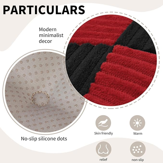 Office Stacking Chair Cushions 4 Pack, Corduroy High Density Foam Kitchen Seat Cushions with Ties, Square 17" x 17" Indoor Non-Slip Dining Chair Pads, Black+ Red，4pcs