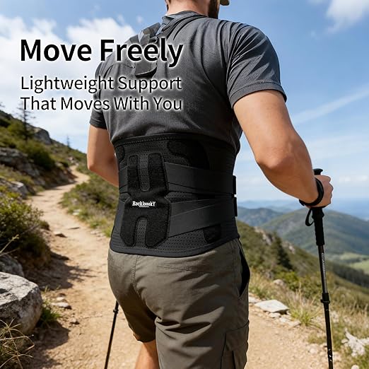 Lower Back Brace for Women Men, Adjustable Lumbar Support with Ergonomic Metal Stays for Work,Lifting,Drive,Fitness, Breathable Fabric Support Belt with 3D Pad, Black,Size S,Waist 27"-31"