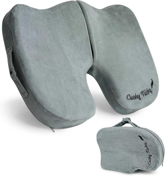Cushy Tushy Premium Slim Foldable Travel Seat Cushion - for Relief of Lower Back, Sciatic, Butt and Tailbone Pain - for Home & Office Use, Perfect for Travel or Driving - Slim Coccyx Seat Cushion