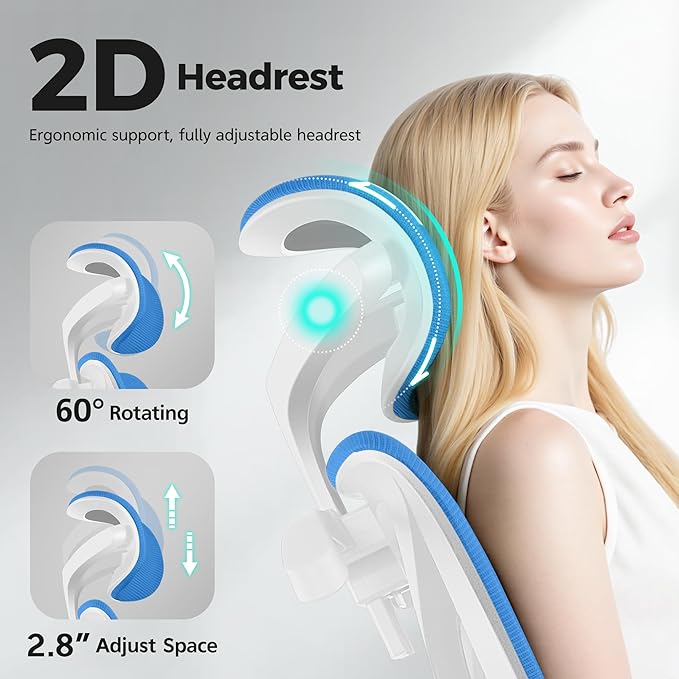 Ergonomic Office Chair High Back Desk Chair with Lumbar Support, Breathable Mesh Computer Chair with Adjustable Armrests Height, Reclining Swivel Big and Tall Gaming Chair for Home Office(Sky Blue)