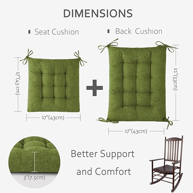 ELFJOY Rocking Chair Cushion Large Rocking Chair Pads with Ties Premium Linen High Back and Seat Cushion 2 Piece Set (Linen Olive Green)