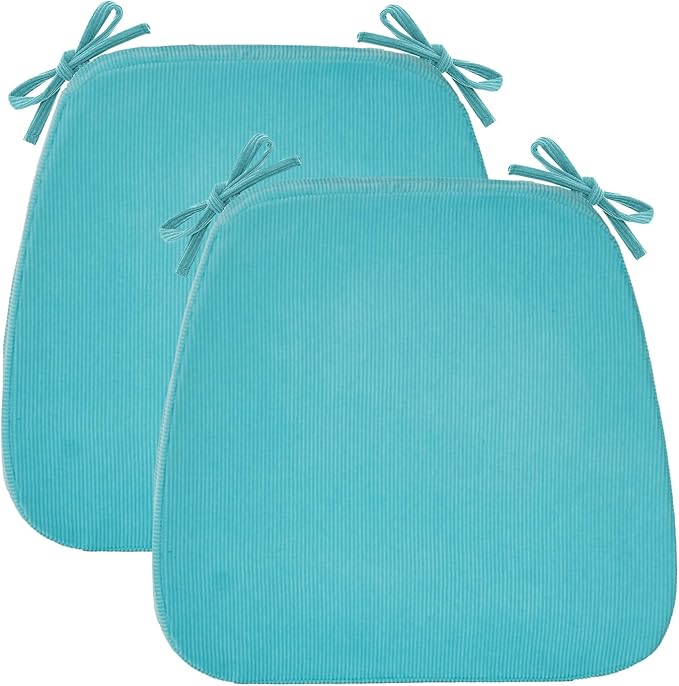 2'' Thick High-Density Foam Indoor Chair Cushions | Dining Chair Pads with Ties, Removable Washable Cover, Kitchen Chair Cushions 17"x16",Turquoise 2 Pack