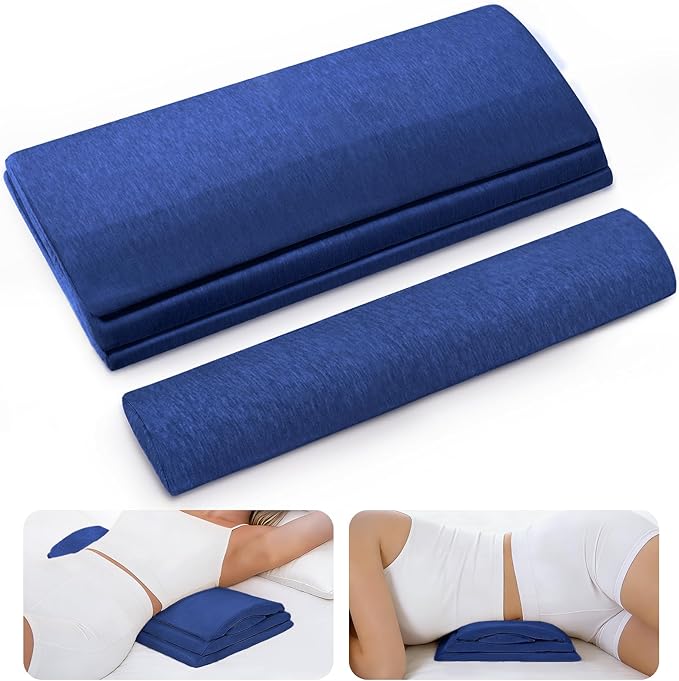 Adjustable Lumbar Support Pillow for Bed & Sleeping, 4-Layer Back Support Cushion with Height Booster, Dual-Firmness Inserts & Washable Cover, Lower Back Pain Relief for Lying Down