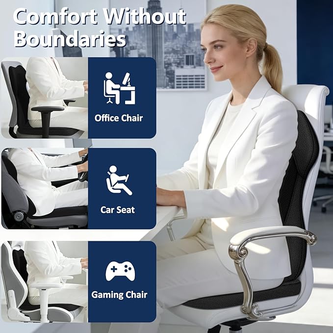 Seat Cushion,Lumbar Support Pillow for Office Chair,Ergonomic Memory Foam Back Support Pillow, High Density Foam Chair Cushion for Sciatica Pain Relief Coccyx Pad for Chair,Car,Desk,Black