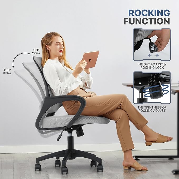 MoNiBloom Mesh Office Chair Set of 2, Ergonomic Computer Chair for Adults, Rolling Swivel Mid-Back Desk Chair with Lumbar Support, Comfy Armrest for Home Office, Gaming, Light Gray