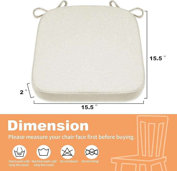 SINOSSO Memory Foam Chair Cushions for Folding Chairs 6 Pack, Thickened 2" Square Pads with Ties for Kitchen Chairs, Indoor Non-Slip Dining Chair Seat Cushions (Set of 6, Beige-Gray)