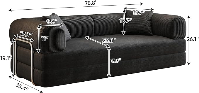 JINGLING 79" Queen Sleeper Sofa Bed with Memory Foam, Compressed Couch in a Box, Foldable Convertible Small Couches for Small Spaces Bedroom Game Room, Corduroy Fabric, Black