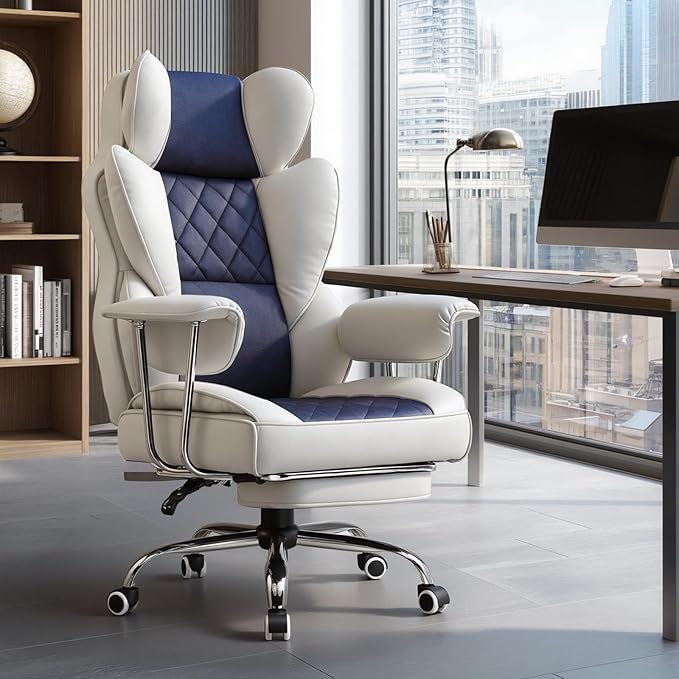 GTPLAYER Gaming Chair,Office Chair with Pocket Spring Lumbar Support, Ergonomic Comfortable Wide Office Desk Computer Chair with Outward Fixed Soft Armrests and Footrest (Fabric, Light Blue & White)