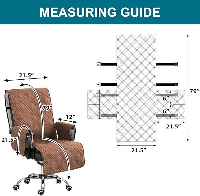 Turquoize Waterproof Office Chair Cover with Armrest Covers Durable Computer Desk Chair Cover with Arms Quilted Office Chair Seat Cover Slipcover with Anti-Slip Buckle for Home Office, Terracotta