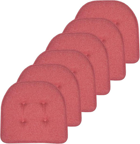 Sweet Home Collection Chair Cushion Memory Foam Pads Tufted Slip Non Skid Rubber Back U-Shaped 17" x 16" Seat Cover, 6 Count (Pack of 1), Peach