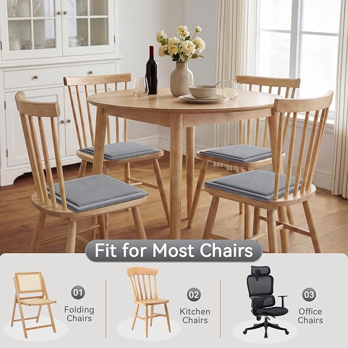 YDKGL Chair Cushions for Dining Chairs, Woven & Memory Foam Kitchen Chair Pads, Non Slip Backing Indoor Seat Cushion for Dining Room, Bar, Patio(1 Pack,Grey)