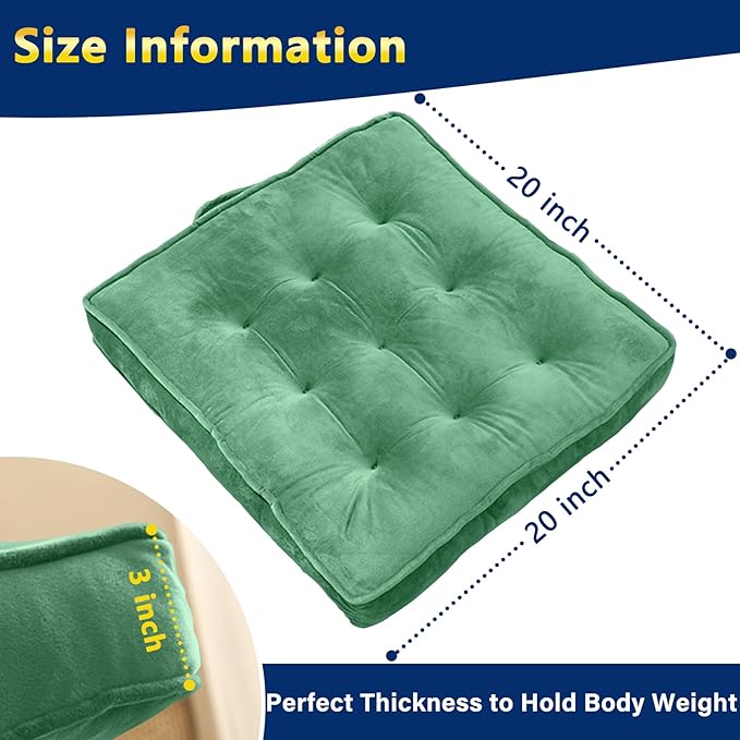 1 MIDDLE ONE Floor Pillow Set of 4, Memory Foam Meditation Cushion, Floor Cushions for Adults Sitting, Large Square Seat Cushions for Yoga, Living Room, 20x20 Inch (Green)