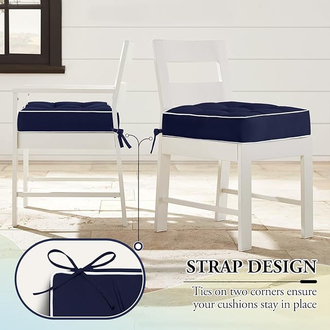 Wellsin Outdoor Chair Cushions Set of 2, Patio Cushions for Outdoor Furniture, Tufted Waterproof Outdoor Chair Pads, 19 x 19 Inch, Navy