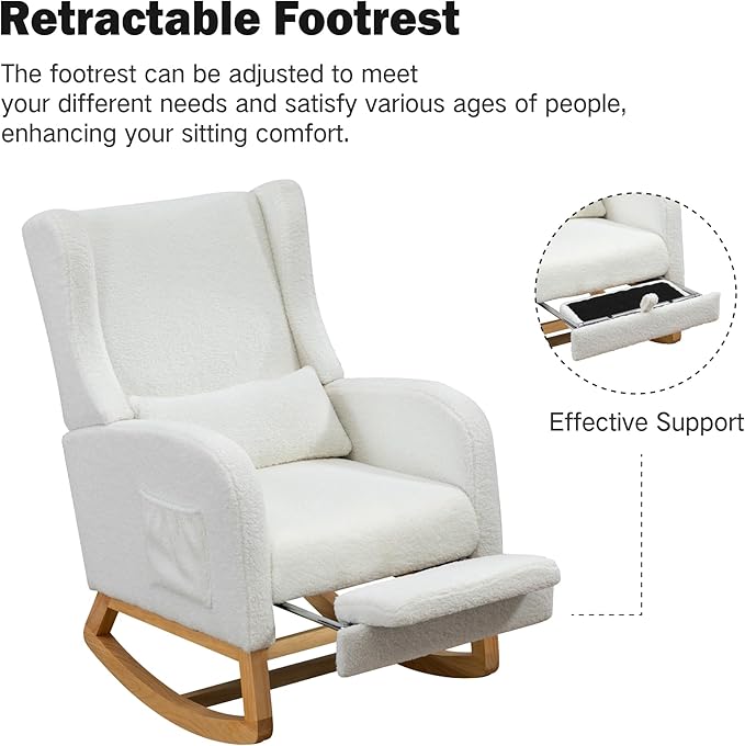 Chifee & Vingol Rocking Chair Nursery with Foot Rest & Pillow,Sherpa,White