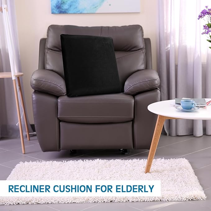 GlikCeil Recliner Cushion for Elderly with Memory Foam Square Seat Chair Cushion for Recliner Thick Non Slip Seat Pad for Chair, Couches(20 x 20 x 3,Black)