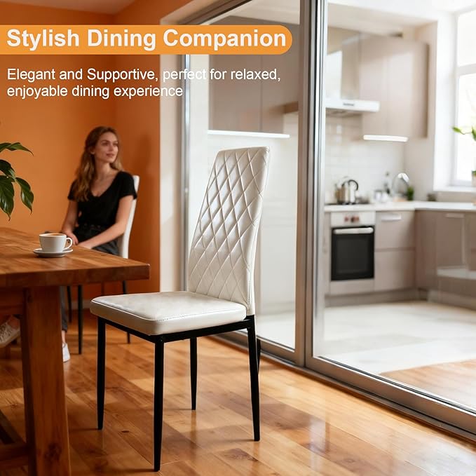 Lightdot Dining Chairs Set of 2, Moden Kitchen Table Chairs with Mental Legs and Upholstered Faux Leather for Dining Room/Kitchen/Living Room/Restaurant
