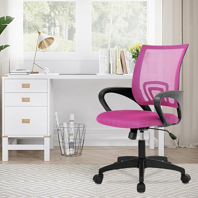 Ergonomic Office Chair Desk Chair Mesh Computer Chair Task Rolling Swivel Chair Upgraded Executive Swivel Computer Chair with Lumbar Support Modern Executive Adjustable Chair,Pink