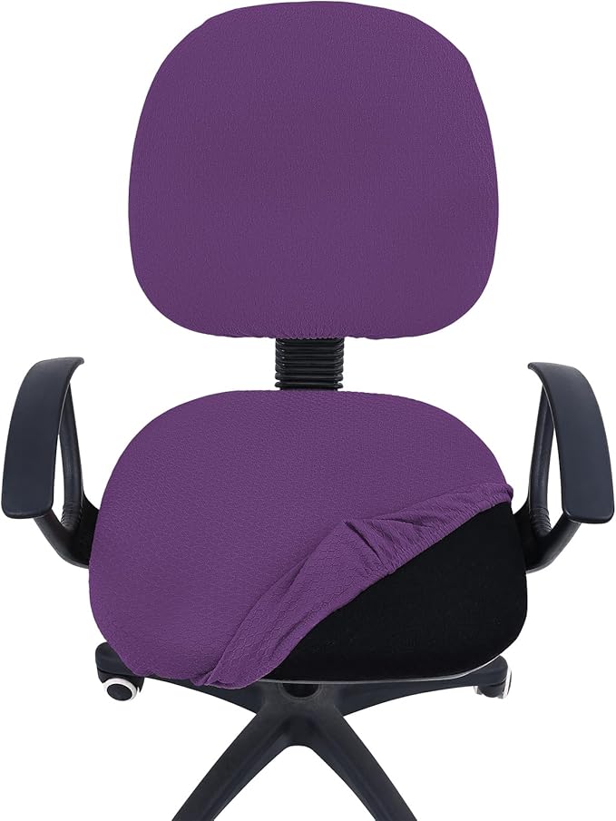 Smiry Stretch Jacquard Office Computer Chair Covers, Removable Washable Universal Desk Rotating Chair Slipcovers Protector, Seat + Backrest Cover, Purple