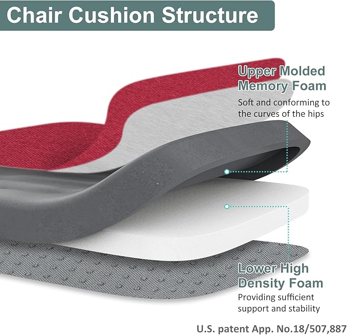 Shinnwa Dining Chair Pads Set of 6, Patented Design Memory Foam Kitchen Chair Cuhions with Ties and Washable Cover, 6 Pack, 17" x 16" x 2", Burgundy
