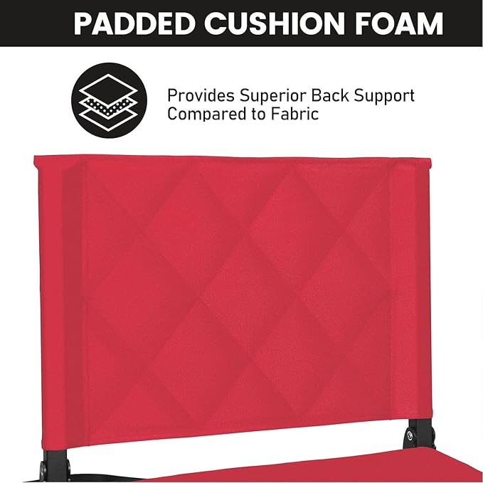 Sheenive Red Stadium Seats for Bleachers with Back Support, Padded Soft Comfy Backs and Cushion, Extremely Large and Portable